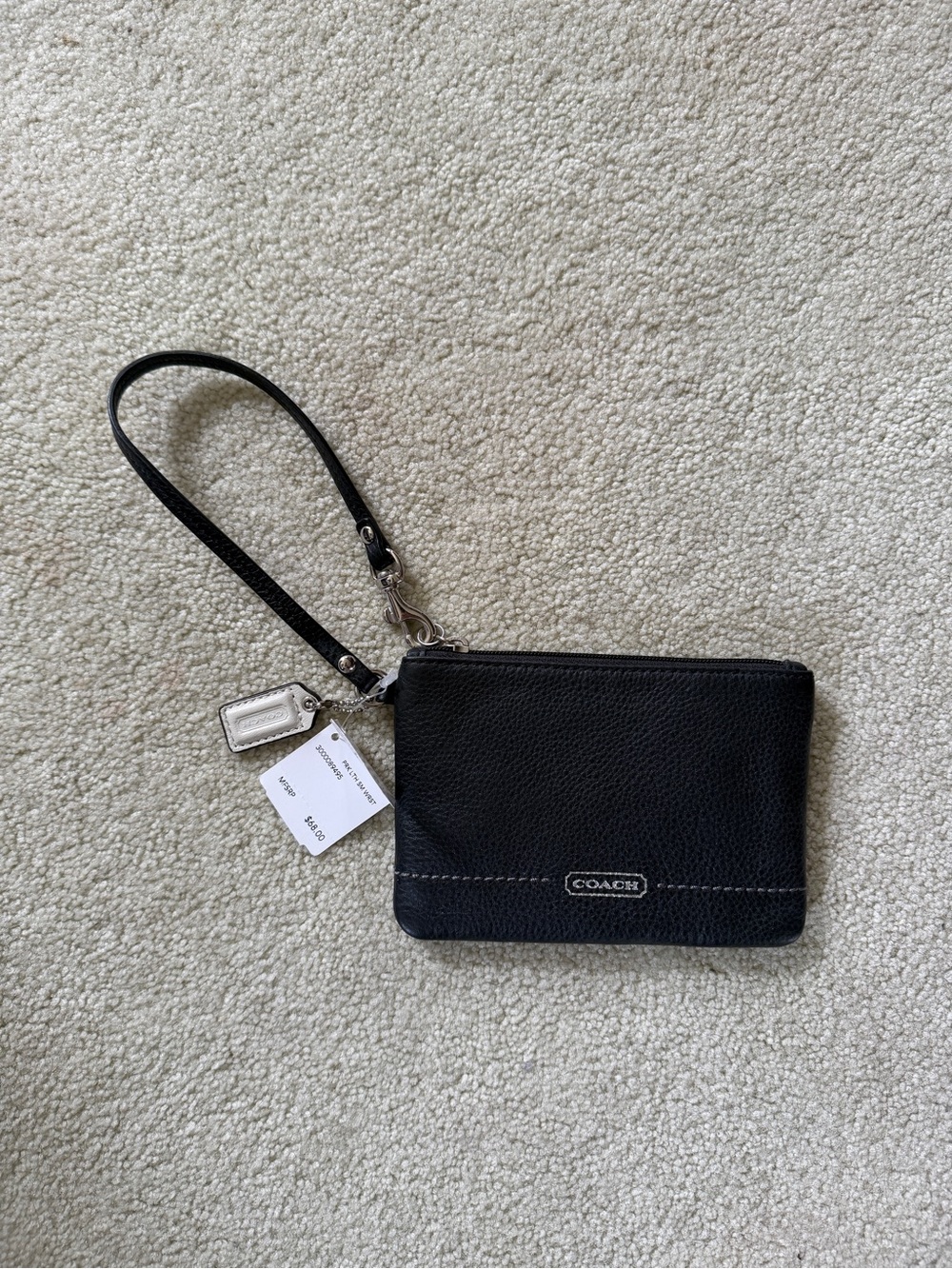 Coach Black Pebbled Leather Wristlet with Silver Hardware